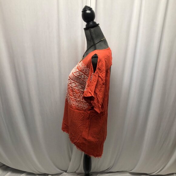 Entro Top Womens Size Medium Short Sleeve Orange White Embroidered Cutout Back - Picture 3 of 7